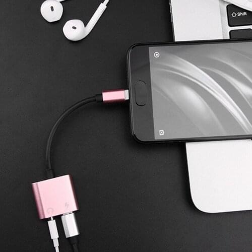 2 in1 Type-C to 3.5mm Headphone Jack Adaptor/Connector Charger, Earphone Aux o & Charge Adaptor Rose gold