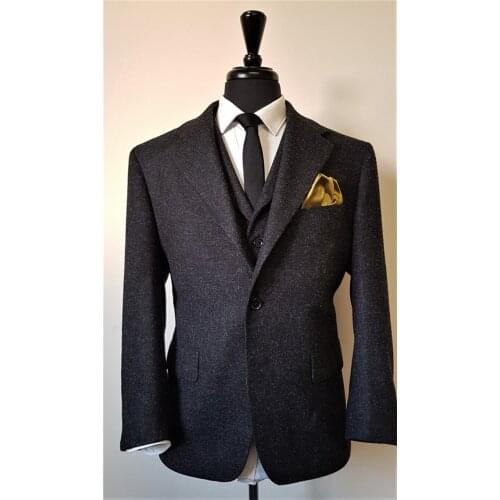 Jacket+Pants+Vest) Single Breasted Black 3 Piece Groom Tuexdos For Wedding Formal Prom Suit Party Evening Blazer Custom Made