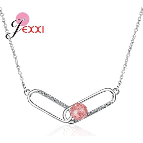 Simple Crystal Geometric Necklace Women Fashion Jewelry Friendship Gift Collier Femme Bijoux Clear Pink Beads Wholesale Retail