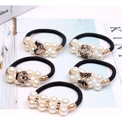 Women Hair Accessories Pearl Beads Headband Ponytail Holder Girls Scrunchies Vintage Elastic Hair Band Rubber Rope Headdress