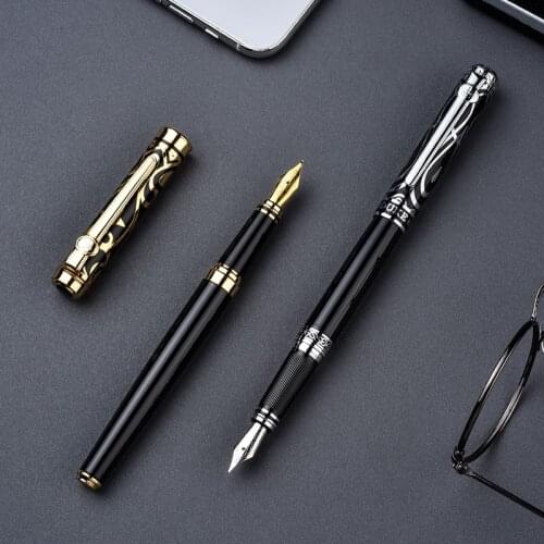 Exquisite Duke Fountain Pen with Red/Blue Gem Metal Gift Pens for Men Fine Nib 0.5mm Ink Pens with Gift Case Office Supplies