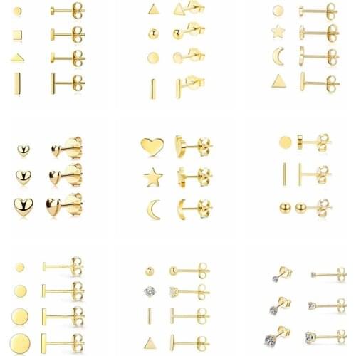 AIDE 1 Set Pendientes Plata 925 Sterling Silver Stud Earring For Women 2021 Trend Zircon Star Moon Piercing Earings Jewelry Gift