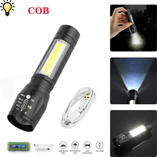 LED T6 USB Rechargeable Torch LightCOB High Brightness Flashlight Energy Efficiency Emergency Torch Lamp Hiking Camping Cycling