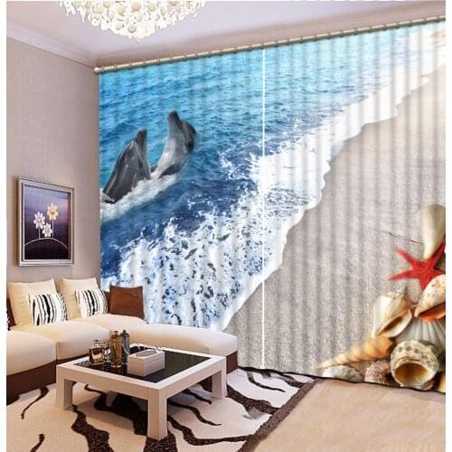 Home Bedroom Decoration Fashion Customized 3D Curtain Shell Dolphins Surf Curtains For Bedroom Blackout Shade Window Curtains
