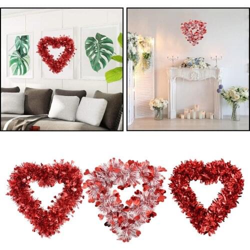 Valentine Heart Wreaths Red Tinsel Garland Decorations for Wedding Birthday Party Front Door Hanging Wall Window Mantel Decor