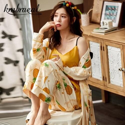Spring Autumn 100% Cotton 3 Piece Sets Womens Pajama Sets Female Sleepwear Young Lady Pyjamas Lounge Homewear Set Plus Size 3xl