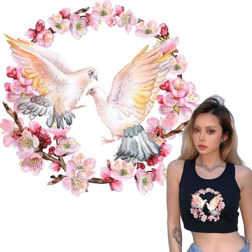 Flower and birds patches iron on transfers for clothing washable easy printed vinyl transfer stripes for clothes parch applique