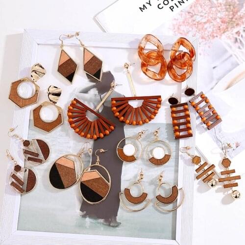 Vintage Creative Ethnic Wooden Drop Earrings For Women 2019 Fashion Boho Round Semicircle Geometric Dangle Earring Jewelry Gifts