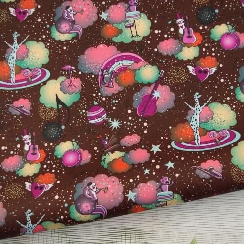 PVC coated waterproof fabric - Animals Concerts - Dog, cat, Musical instrument (Chocolate) (WF511)