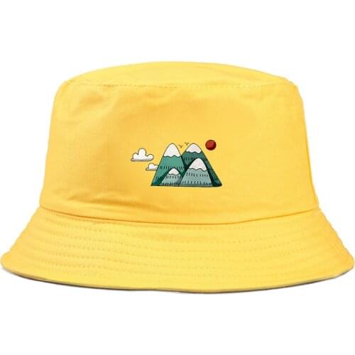 Mountain Cartoon print Bucket Hat men Cotton Fishing Hunting Cap Outdoor Beach Fisherman Panama Womens Bucket Hat