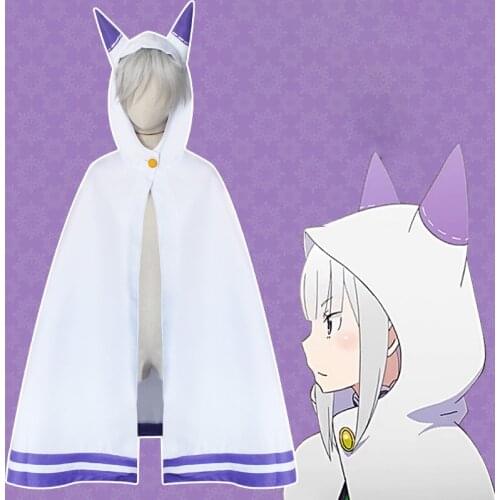 Anime Cosplay Re:Life In A Different World From Zero Emilia Cosplay Costumes White Cloak with Fox Ears Women Outfit Lolita Dress