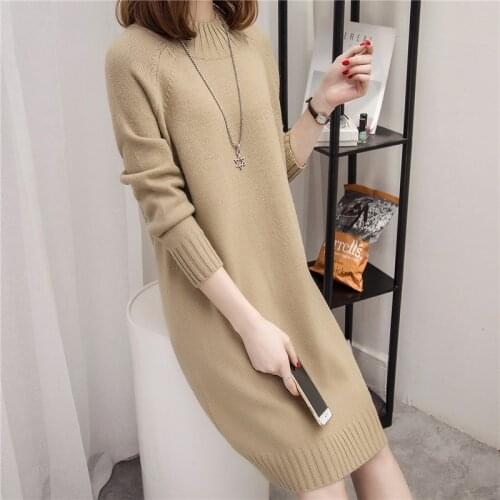 Women Solid Color Half Turtleneck Long Sweater 2021 Autumn Winter Fashion Loose Long-Sleeve Knit Pullover Korean Female Jumper