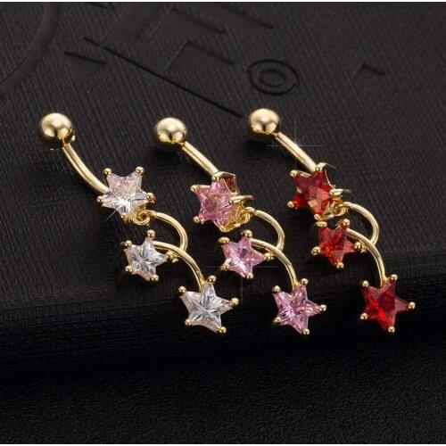 Gold Stainless Steel Navel Piercing Charm Metal Piercing Body Jewelry Colorful Star Zircon Women Belly Button Ring Gift