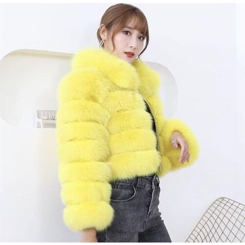 BEIZIRU real fox fur square collar Zipper short coat Womans Slim Fit Fashion new
