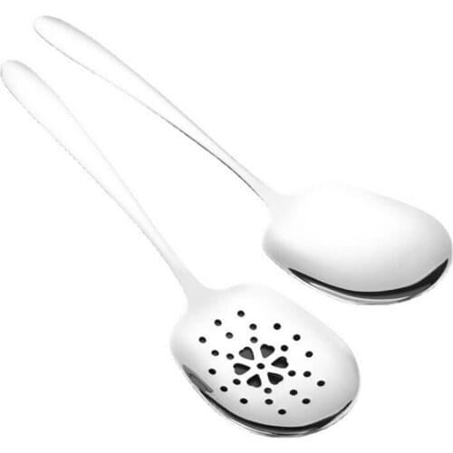 2PCS 304 Stainless Steel Tableware Spoon Colander Household Large Public Spoon Creative Dish Spoon Drain Serving Spoon