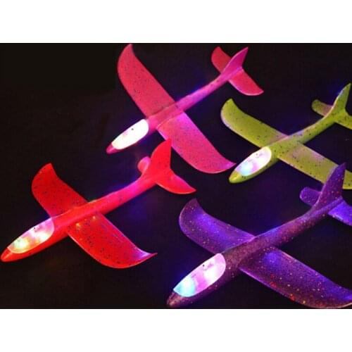 48cm Aircraft Hand Throw Flying Glider Foam Plane LED Light-up Luminous Toys for Children DIY Airplane Model Kids Boys Gift
