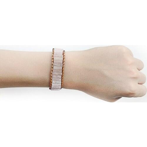 Pink Crystal Natural Stone Handmade Tube Beads Bracelet Jewelry Leather Wrap Bracelet Creative Gifts Couples Bracelets