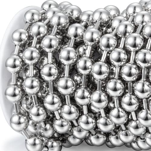 1M Width 10mm Stainless Steel Beads Chains Punk Rock Key Phone Chains Bracelet Finding For DIY Jewelry Making Necklace Supplies