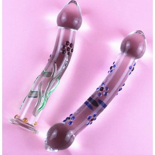 Flower Pattern Crystal Glass Dildos Masturbator Realistic Dildo Penis Large G-spot Anal Butt Plug Adult Sex toy for Woman Female