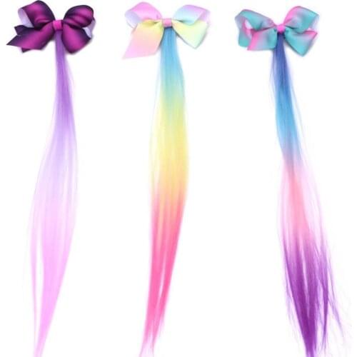 1pcs 2020 Rainbow Bow Hair Bows With Clip Band For Kids Girls Tassel Ponytail Bows Elastic Hair Band Hair Accessories