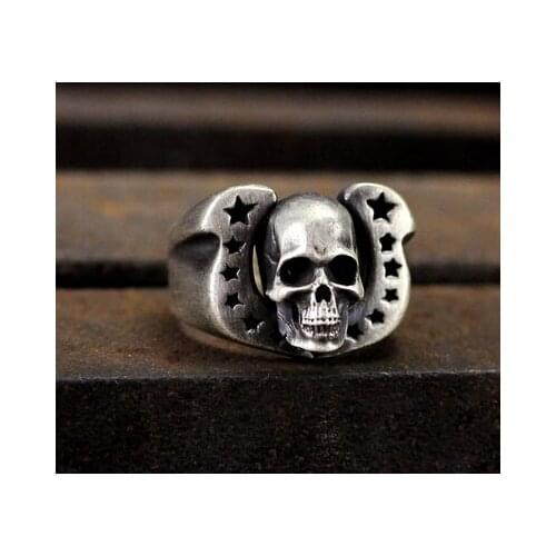 Gothic Mens Calvarium Double Skull Ring Gothic 316L Stainless Steel Biker Gold Ring Motorcycle Band jewellery Party Gift OSR599