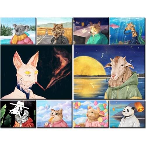 Animals Oil Pictures By Number DIY Craft Kits For Adults Frame Acrylic Paint Coloring Canvas Painting By Numbers Wall Art Decor