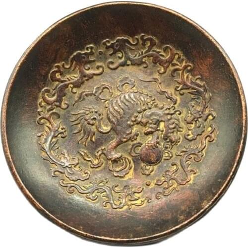 Chinese old Copper statue of writing-brush washer Chinese Lion pattern plates