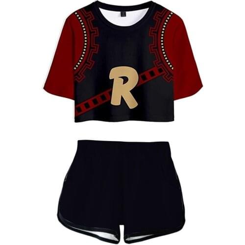 MHA Crop Short Suit Set Anime Cosplay My Hero Academia 3D Print Sweet T-shirt Pants Two Piece Women Tracksuit Summer Matching