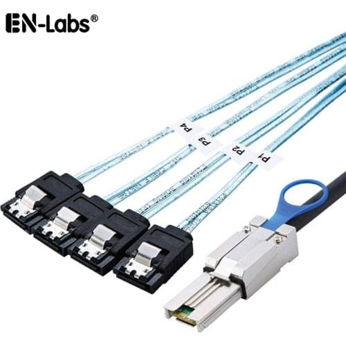 Mini SAS SFF-8088 to 4 SATA 7Pin Cable w/ Latch, External SFF8088 26pin Host/Controller to 4 SATA Target/Backplane Converter