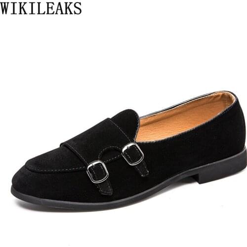 Brown Dress Shoes for Men 2021 Formal Loafers Shoes Men Designer Double Monk Buckle Black Office Shoes Men Chaussure De Homme