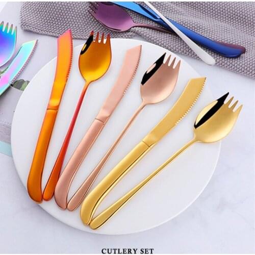 Stainless Steel Knife Fork and Spoon Set Western Food Dual-purpose Knife and Fork Dessert Salad Spoon Fork Kitchen Accessories
