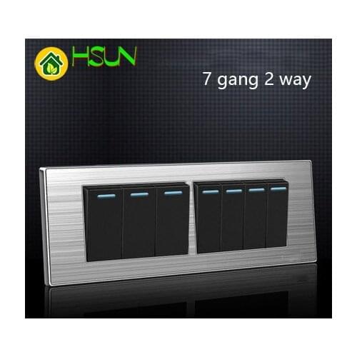 Us Standard 7 Gang 2 Way Light Switch On / Off Wall Switch Stainless Steel Panel 118mm * 74mm