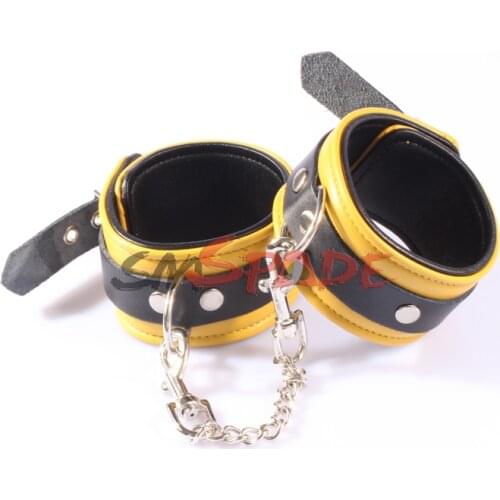 Genuine leather sex hand cuffs,yellow cow leather wrist cuffs,sex game restraints for couples,adult sex toys for couples HC-69