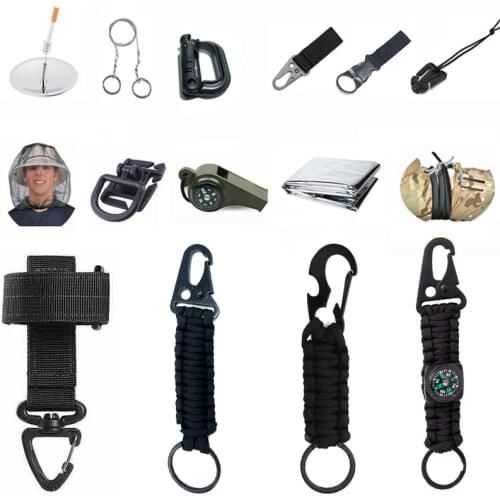 Outdoor Survival Accessories Military Tactical Bag Army Belt Backpack Molle Clip Camping Carabiner Hook Whistle Rope medical kit