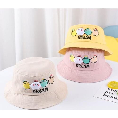 2021 New Caps Childrens Hat Spring and Autumn Letter Fishermans Hat Cartoon Chicken Cloud Boys and Girls Sunscreen Hat