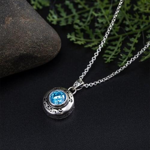 S925 sterling silver 2021 new trendy sea blue zircon necklace female court retro temperament light blue clavicle chain