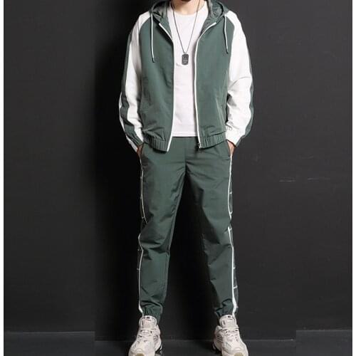 2021 New Men Casual Sets Zipper Patchwork Tracksuits Mens Hip Hop Streetwear Suit Male Jacket and Pants Clothing Sets