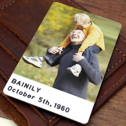 Personalized Photo Wallet Card Metal Keepsake Memory Card Insert for Wallet Purse Gift for Dad Grandfather