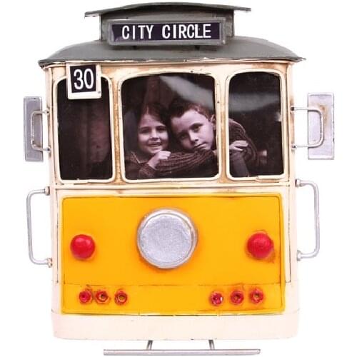 Photo Frame Yellow Tram Metal Decor Vintage Decorative Gift Trinket Miniature Nostalgic Handmade Hand Painted Quality Durable