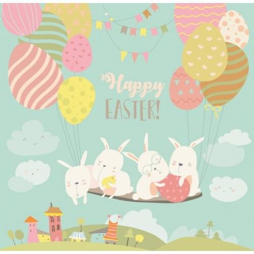 Happy Easter with Cartoon Bunny Party Photography Backdrop Celebration Photo Booth Studio Decor