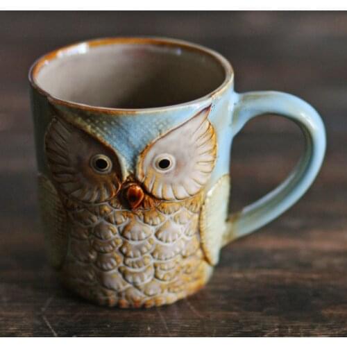 Owl Ceramic Coffe Cup Pottery Milk Coffee Cups Xmas Gift Collection High-temperature Color Ceramic Art Ornaments Gift