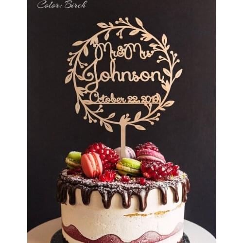 Wedding Cake Topper. FN25. Personalized Surname Cake Topper. Rustic Wedding Cake Topper with bride and groom surname. Wood cake