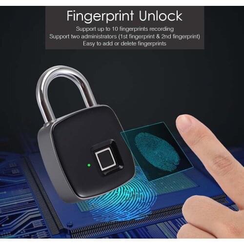 USB Rechargeable Smart Keyless Fingerprint Lock IP65 Waterproof Anti-Theft Security Padlock Door Luggage Case Lock