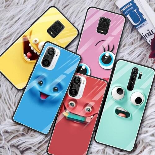 Tempered Glass for Xiaomi Redmi Note 9S 9 8 10 Pro 7 8T 9C 9A 8A K40 9T Bumper Luxury Phone Cover Shell Fuuny Smiling Face Funda