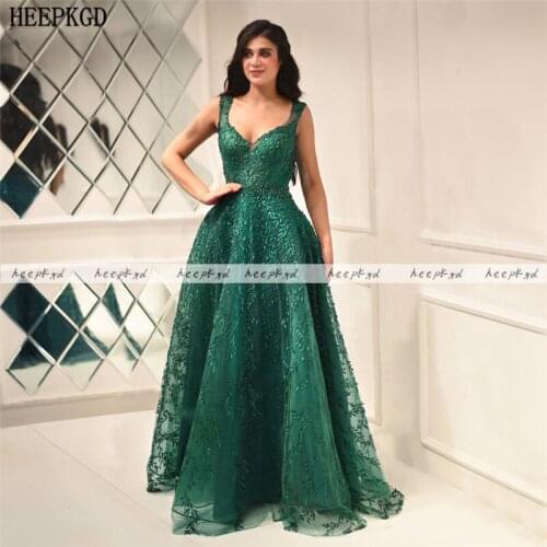 Green Lace Arabic Evening Dress Crystal Leaf A Line Long Formal Dresses Plus Size Women Special Occasion Gowns Robe De Soiree