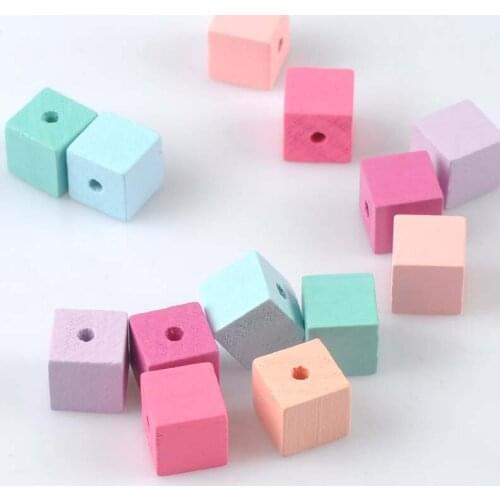 10pcs Mixed Square Pattern Wooden Cube Unfinished Geometric Natural Spacer Beads For Jewelry making DIY 20mm MT2029X