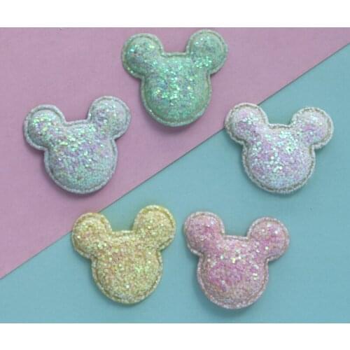 30pcs Glitter Handmade Mouse Head Pad Patches for Headwear Shiny Crafts Appliques for Glittery Hair Clips