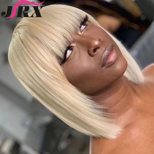 613 Blonde Bob Human Hair Wigs with Bangs for Women Brazilian Remy Full Machine Made Short Bob Colored Fringe Wigs