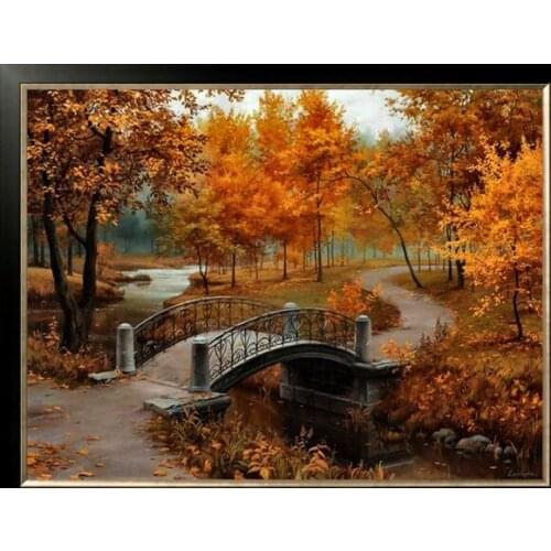 Diamond mosaic full diamond embroidery beads Tree woods bridge River diamond cross stitch crystal Square diamond sets unfinish