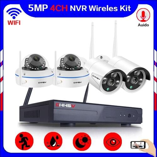 4CH NVR Wireless CCTV System With 4PCS 5MP Outdoor AI Motion Detection WIFI Camera Video Security Surveillance System Kit